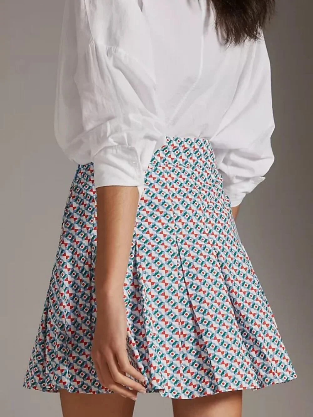 Anthropologie NWT Maeve Pleated Mini Skirt in Green Motif size 12